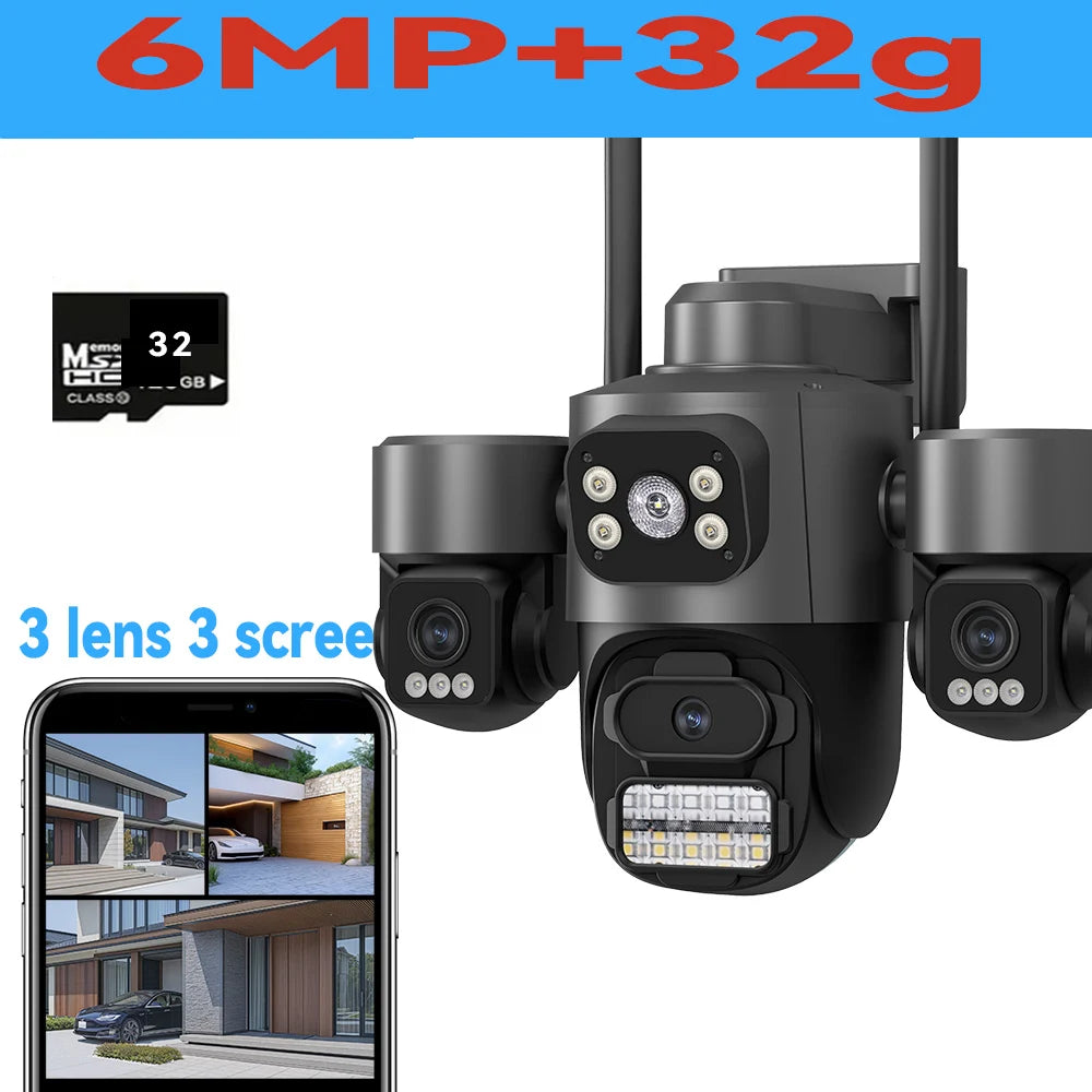 ICsee 6K WiFi Security Camera Three Screen 12MP CCTV Triple Lens 6MP 360° AI Tracking  iCsee CCTV Security Surveillance oNVIF