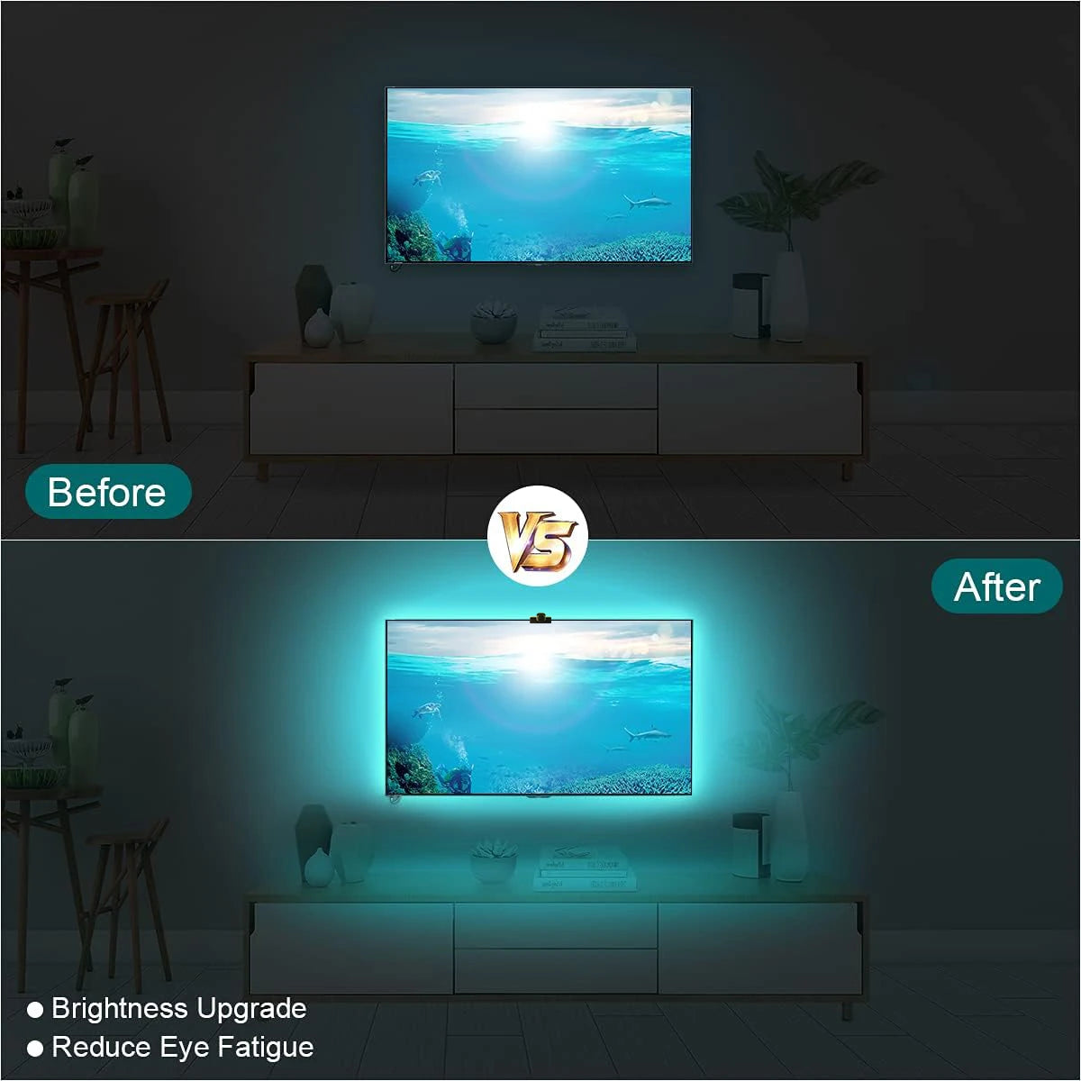 EISSLOLY أضواء شريط LED RGB طقم إضاءة LED ذكي يتم التحكم فيه عن طريق التطبيق لخلفية تلفزيون مقاس 55-85 بوصة ومزامنة الشاشة إضاءة LED لتزيين المنزل