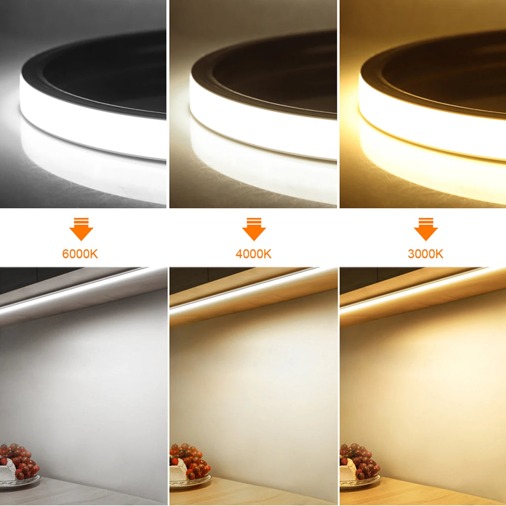 مستشعر حركة PIR ذكي فائق السطوع بتقنية COB LED شريط إضاءة نيون تشغيل/إيقاف تلقائي 320 مصباح LED/م مقاوم للماء لتزيين المطبخ والدرج وخزانة الملابس