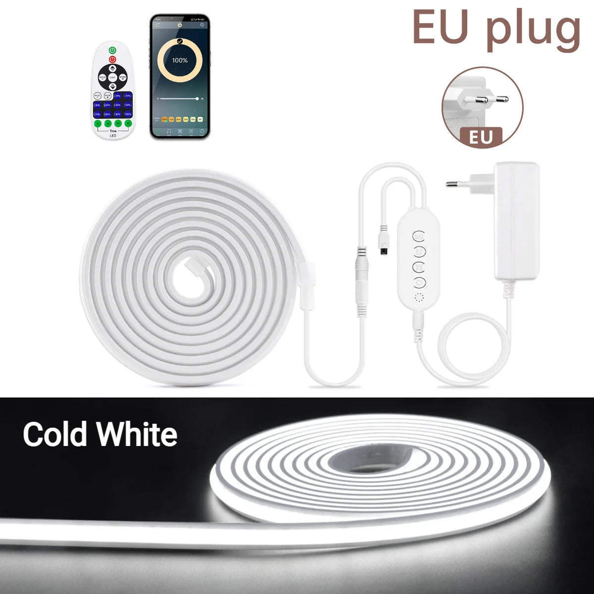 شريط إضاءة LED ذكي متكامل من السيليكون النقي DC24V مع تحكم بالتطبيق عبر البلوتوث / جهاز تحكم عن بعد قابل للتعتيم ومزامنة الموسيقى MIC