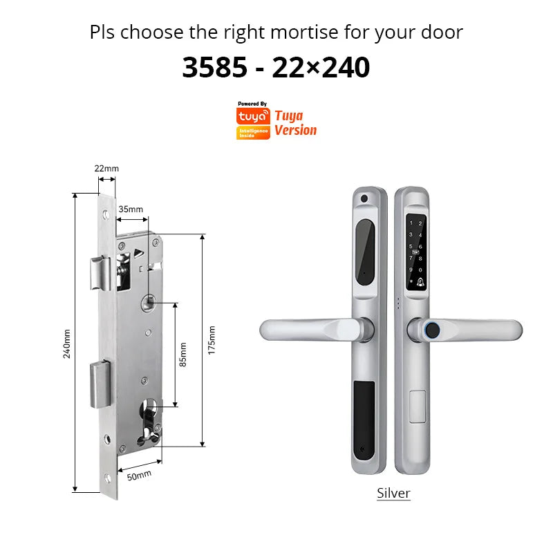 Tuya WiFi App waterproof Smart Door Lock Aluminum Biometric lock fingerprint door handle Digital Keyless lock for Glass Sliding