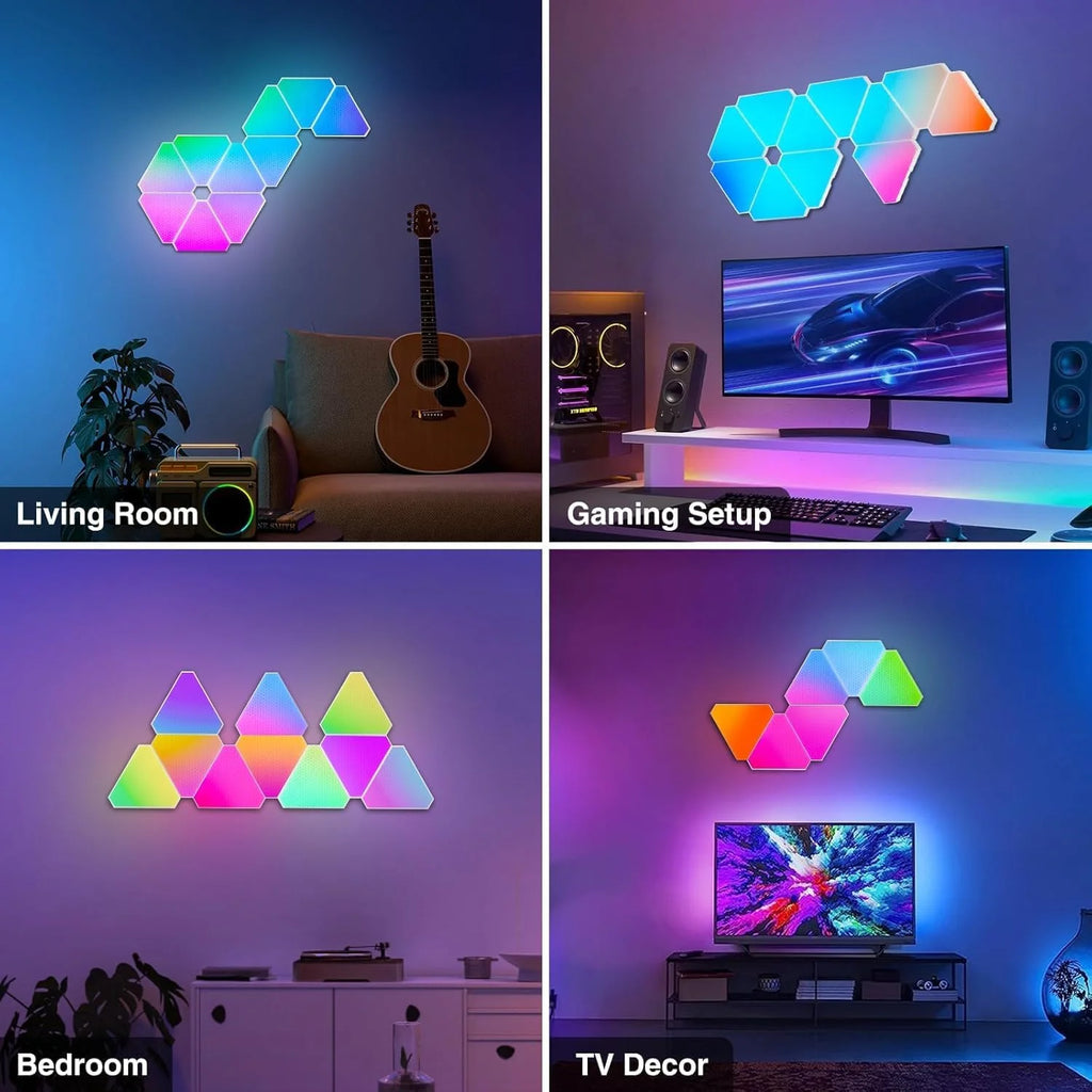 مصباح حائط ليلي ذكي بتصميم مثلث لديكور غرف الألعاب، إضاءة حائط LED بخاصية الواي فاي ومزامنة الموسيقى لإعداد الألعاب