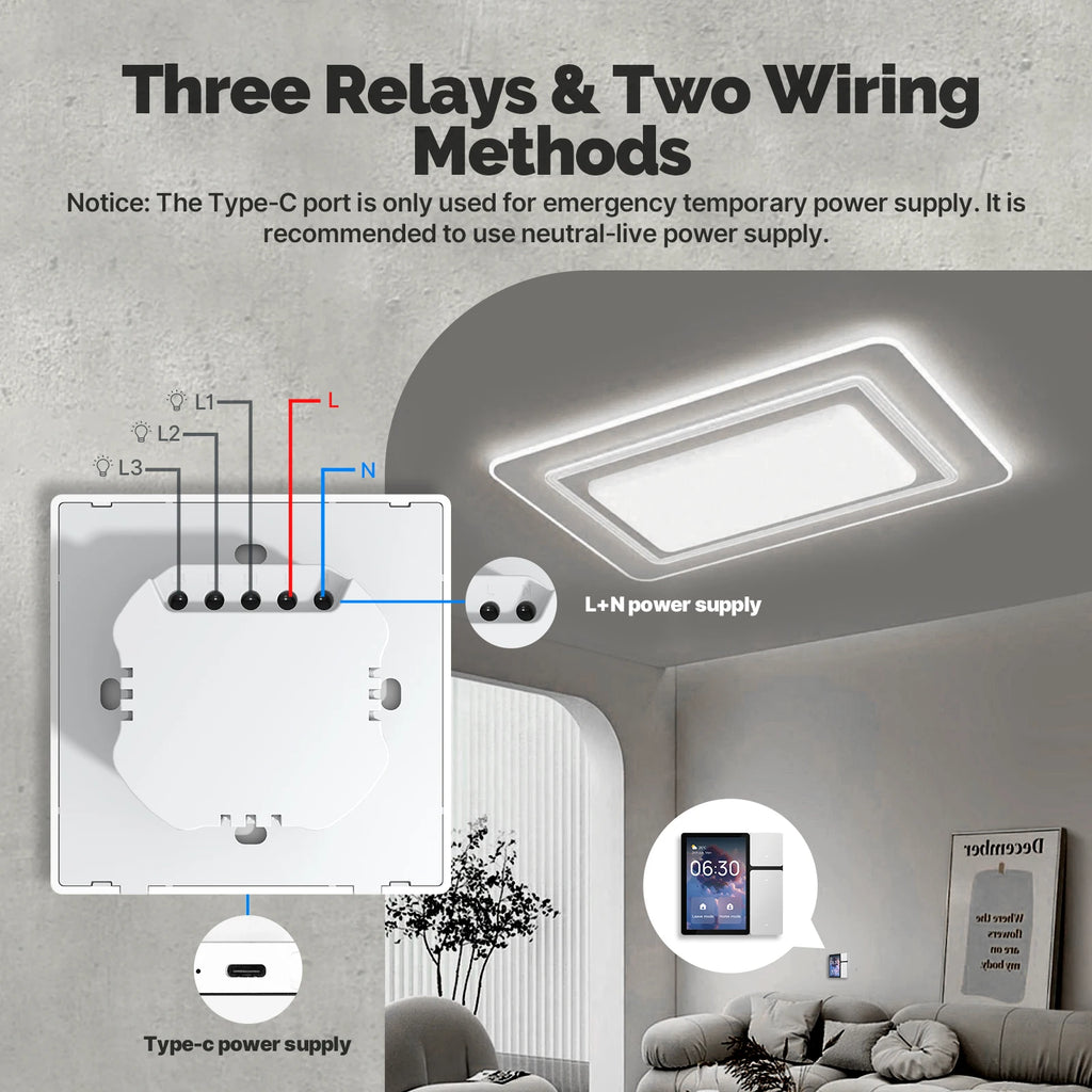 لوحة تحكم ذكية تعمل باللمس MOES Tuya WiFi مقاس 3.5 بوصة، 3 مرحلات وأزرار، جهاز تحكم عن بعد بالأشعة تحت الحمراء، محور بلوتوث Sigmesh، أتمتة المنزل