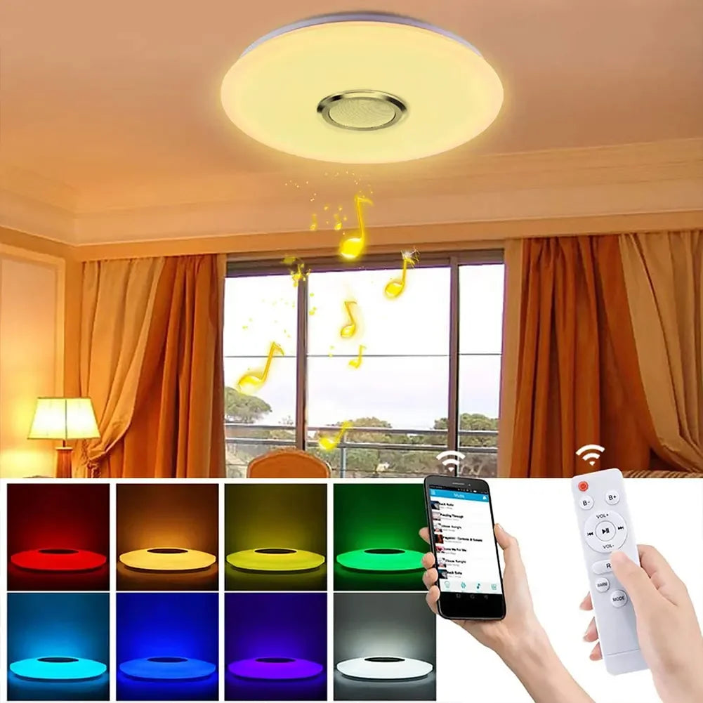 مصابيح سقف ذكية دائرية حديثة بإضاءة RGB خافتة، إضاءة منزلية، تطبيق، بلوتوث، ضوء موسيقي مع جهاز تحكم عن بعد للمنزل