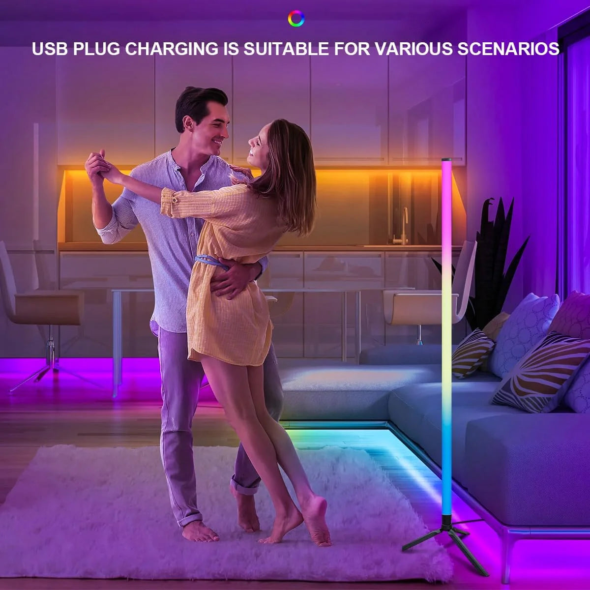 APP Control Smart Corner Floor Lamp Standing Light for Living Room Work With Remote Music Sync 16 Million Color Change 120CM