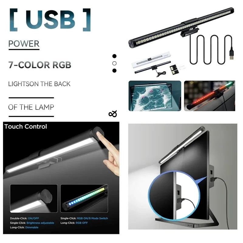 شريط إضاءة شاشة LED مصباح كمبيوتر للقراءة ضوء معلق على الشاشة ضوء مكتبي باهتة بدون خطوات للشاشة لغرفة النوم وغرفة الدراسة