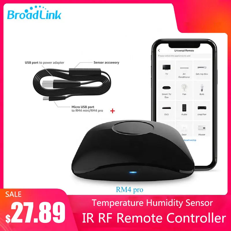 جهاز التحكم عن بعد اللاسلكي الشامل RM4 Pro +HTS2 من BroadLink مع حل المنزل الذكي