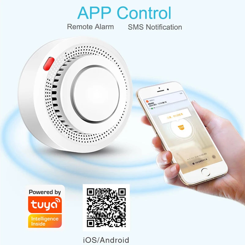 جهاز الكشف عن الدخان Tuya WiFi مستشعر بصري لاسلكي إنذار حريق نظام أمان للمنزل والمطبخ تطبيق Smart Life تنبيه إنذار صوتي