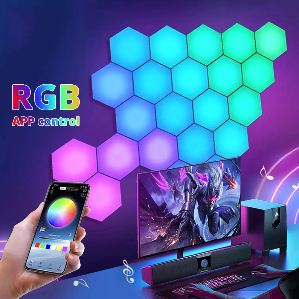 مصباح حائط LED ذكي RGB سداسي الأضلاع كوانتوم ليلي - تحكم بالبلوتوث والتطبيق إضاءة ديكور منزلية مبتكرة للغرفة